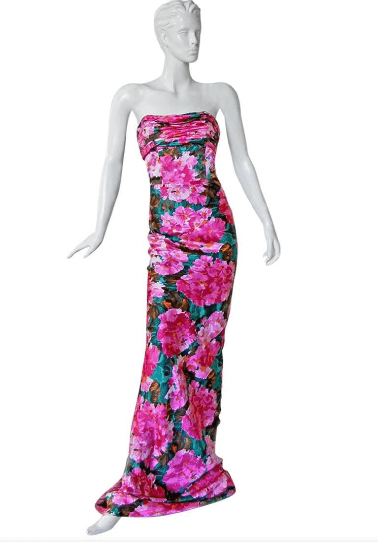 Balenciaga Spring Summer 2008 Silk Pink Floral Long Dress