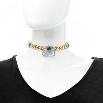 Gucci Crystals Gucci Script Choker Necklace Gold Green