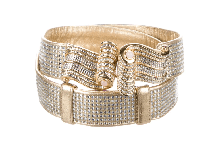 Judith Leiber Leather Crystal Embellishments Belt