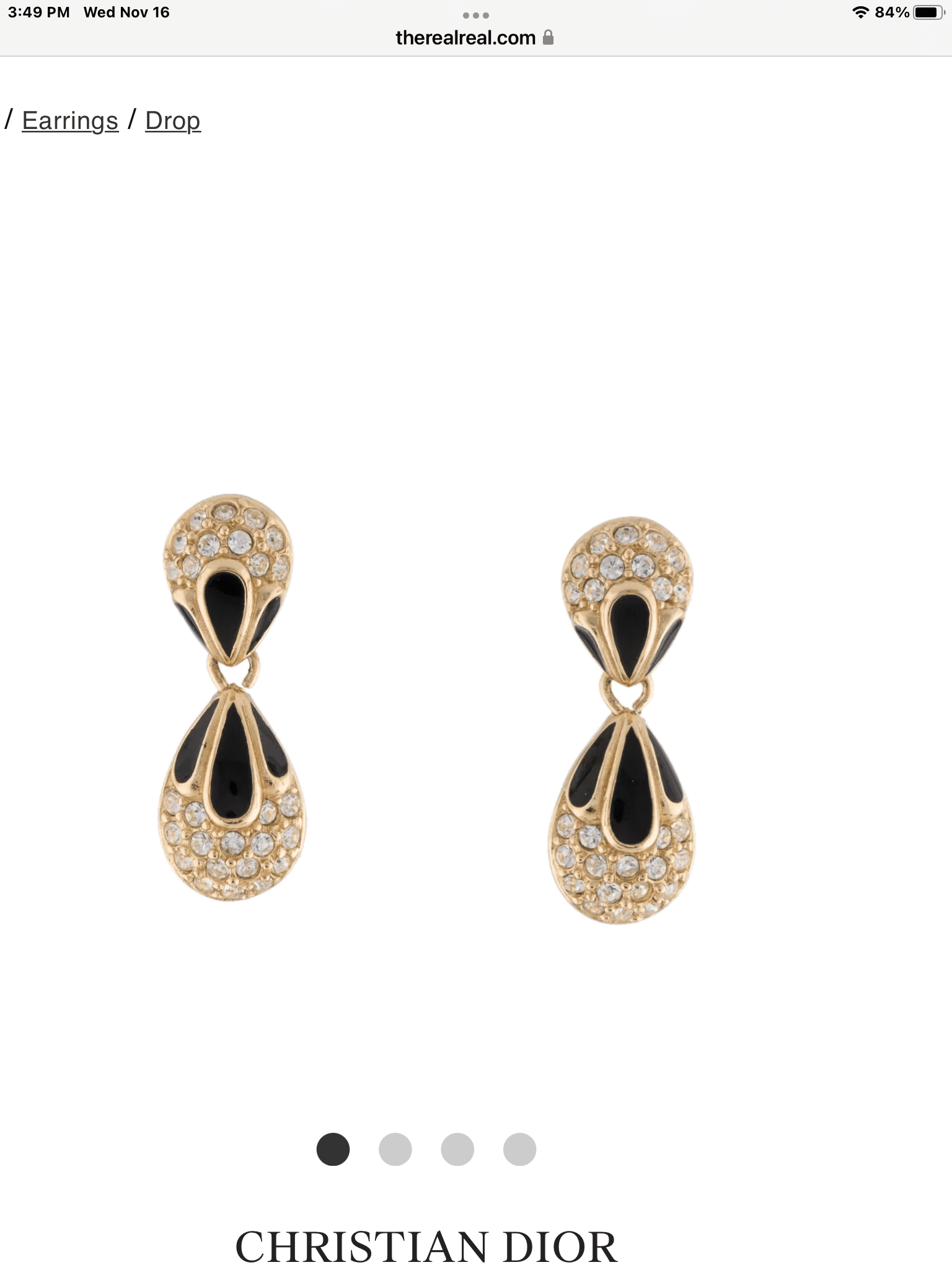 Christian Dior Tear Drop Crystal Enamel Earrings