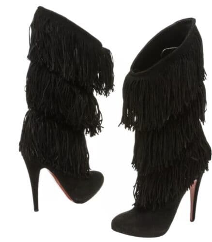 Christian Louboutin Black Suede Fringe Boots