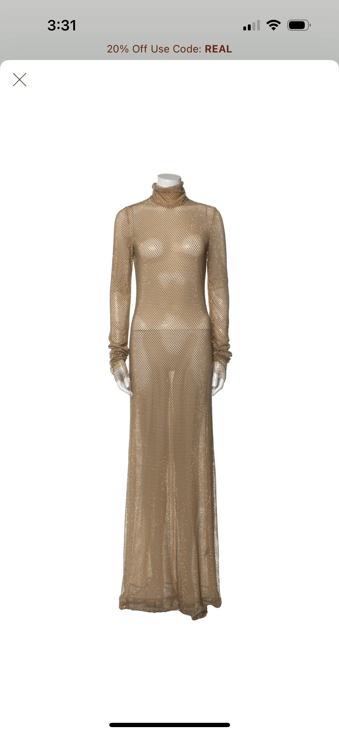 Laquan Smith Gold Crystal Long Sleeve Turtleneck Gown Large