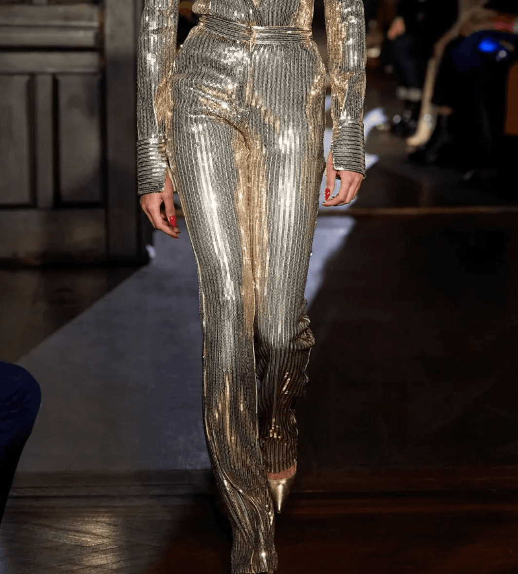 Laquan Smith Gold Sequins Wide Leg Two Piece Set