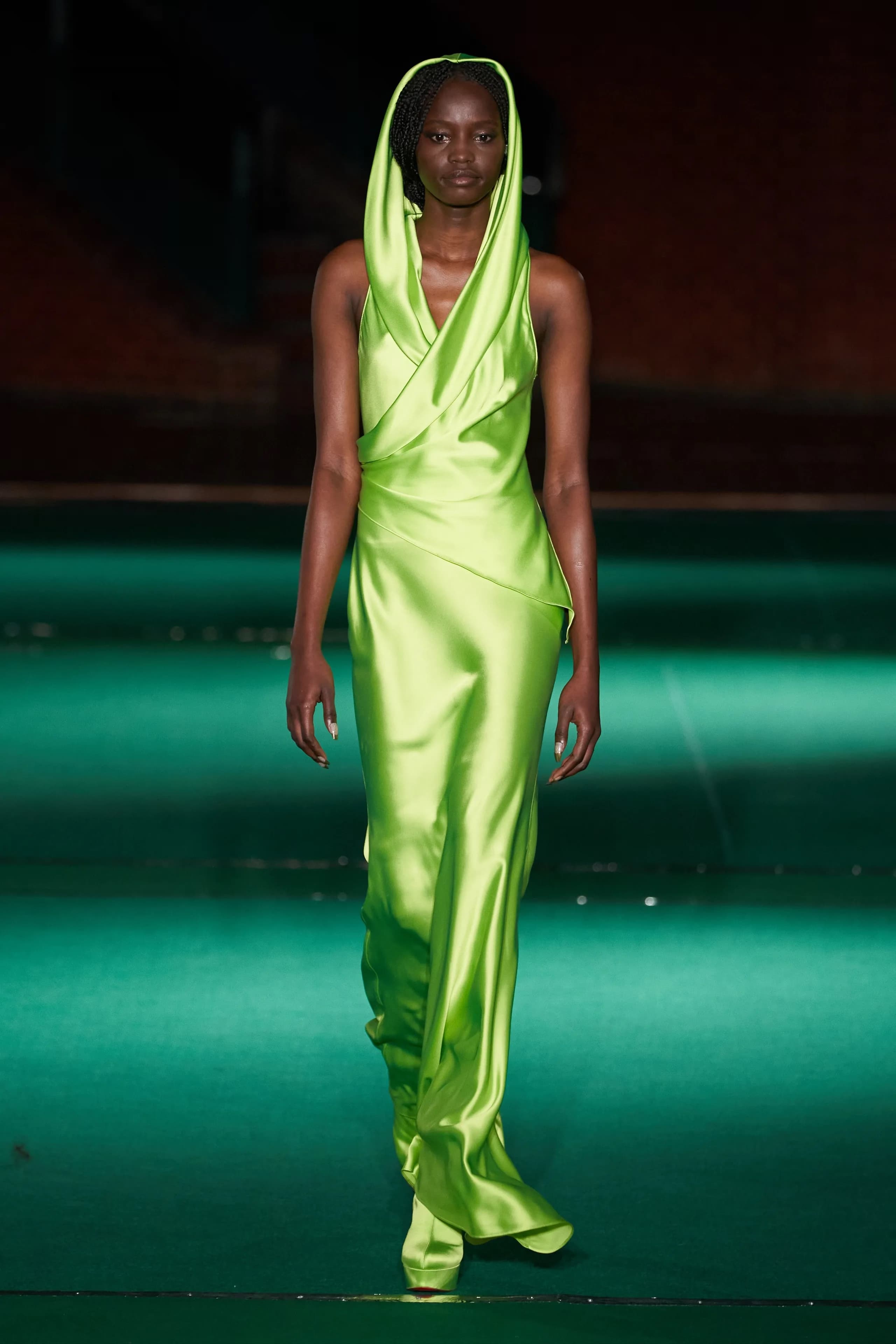 Halpern Hooded Draped Satin Gown