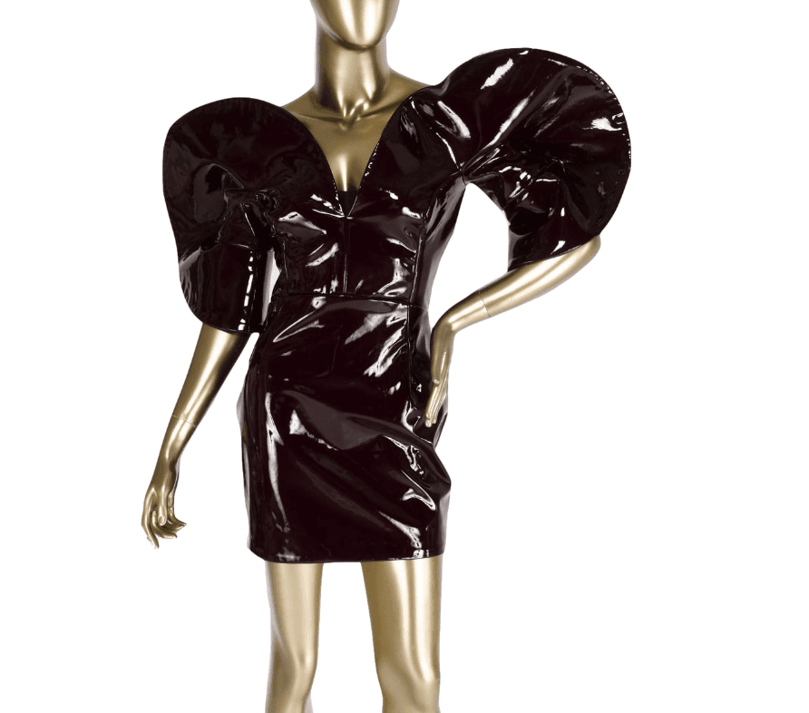 Del Core Round Shoulder Pleather Mini Dress