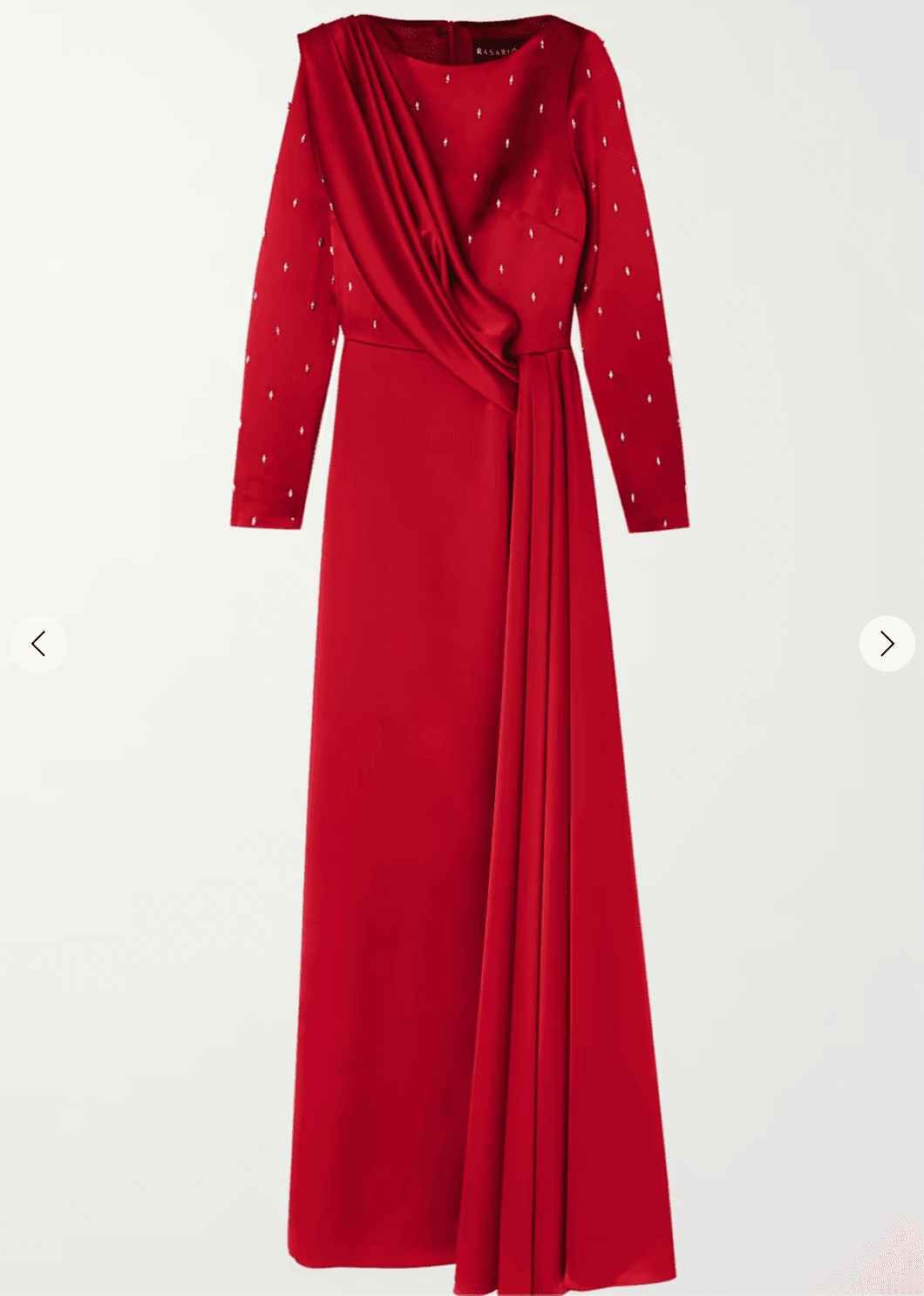 Rasario Draped Crystal Embellished Hammered Satin Gown