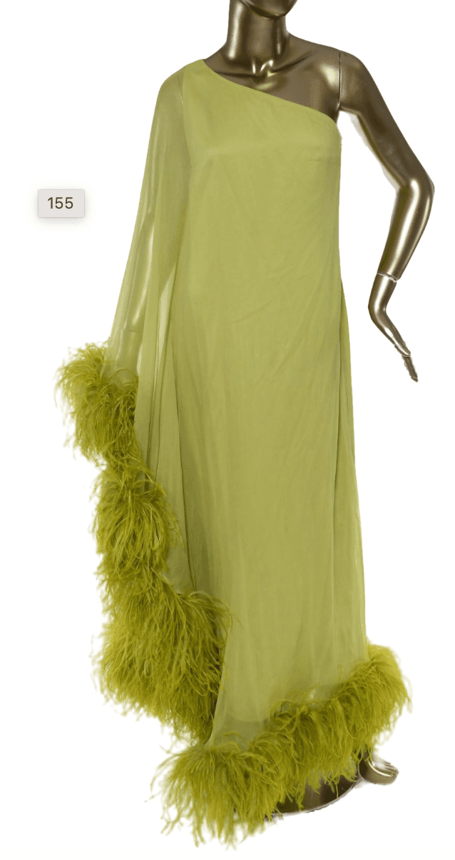 Taller Marmo Ubud One-shoulder Feather-trimmed Crepe Maxi Dress