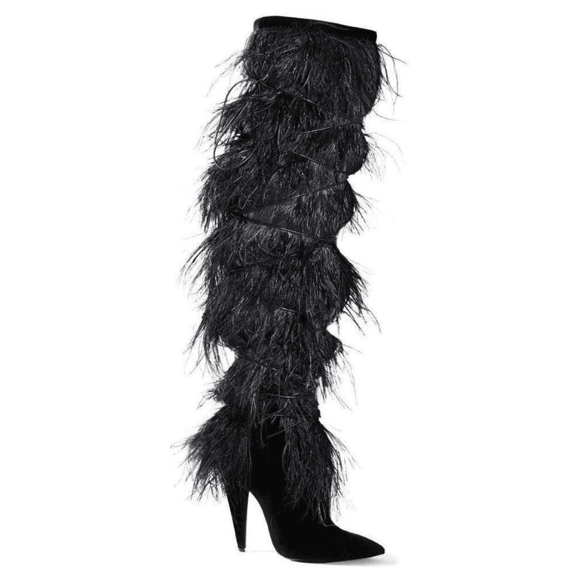 Saint Laurent Yeti Feather Over The Knee Boots