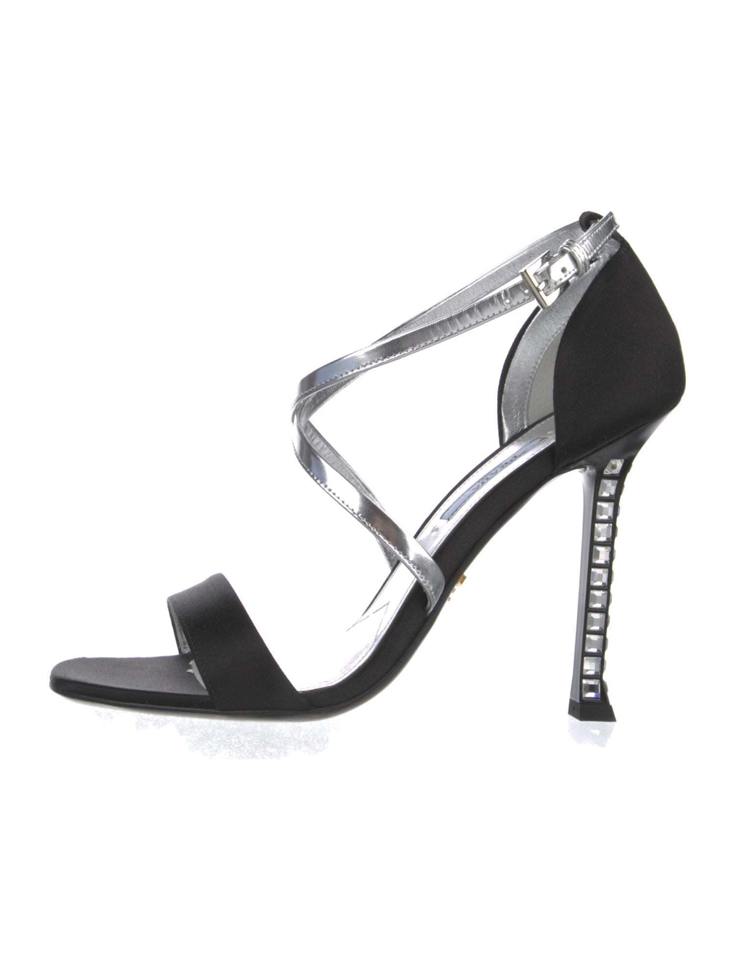 Prada Satin Crystal Embellished Sandals - Black