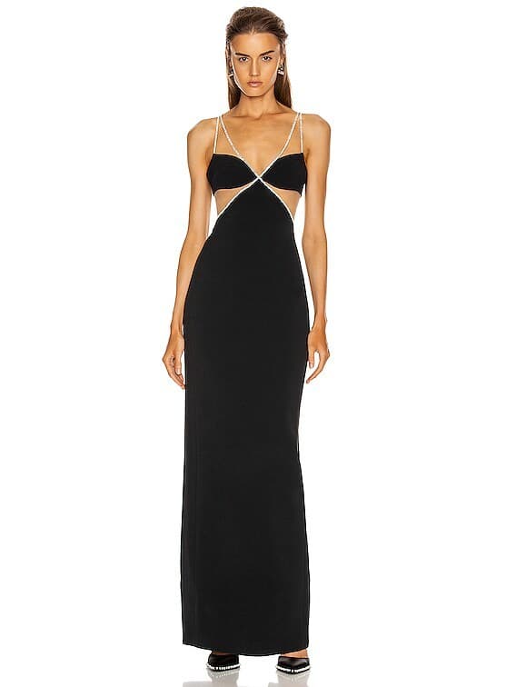 David Koma Crystal Chain Trim Bra Detail Black Gown Us 4