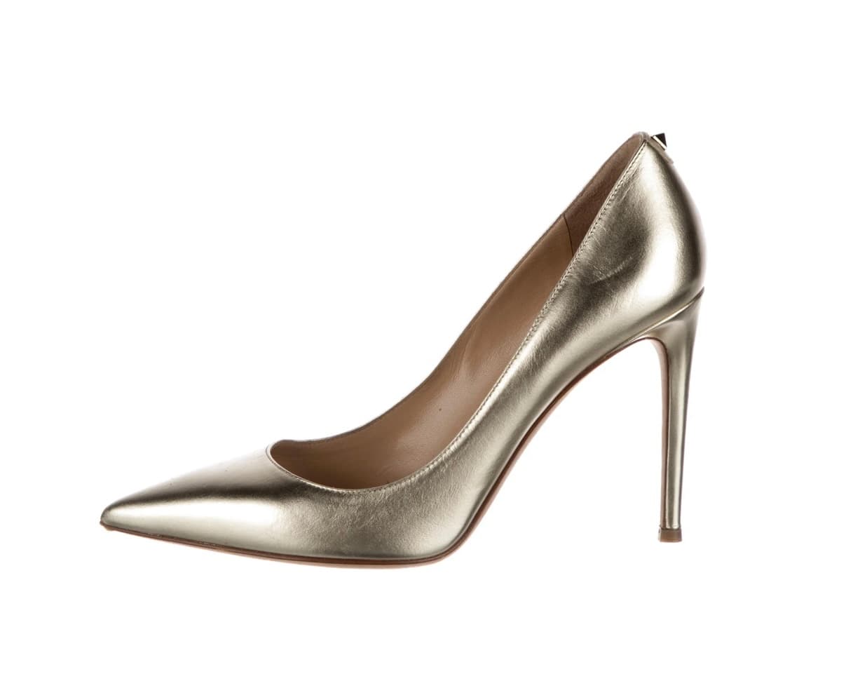 Valentino Gold Rockstud Accents Leather Pumps