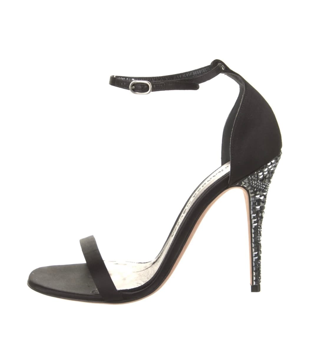 Alexander Mcqueen Black Satin Crystal Embellishments Sandals