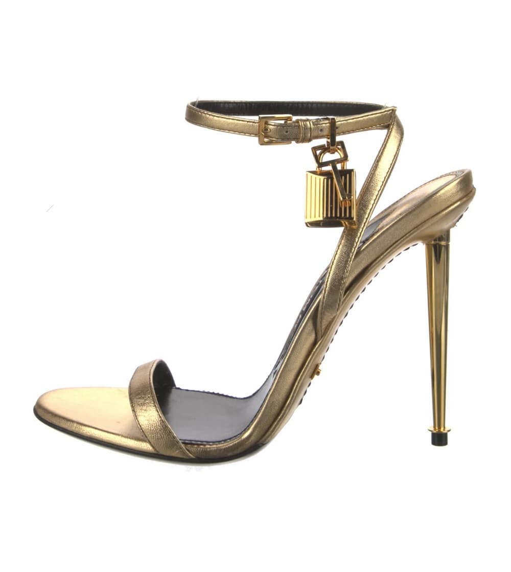 Tom Ford Leather Sandals Gold Stiletto Heels