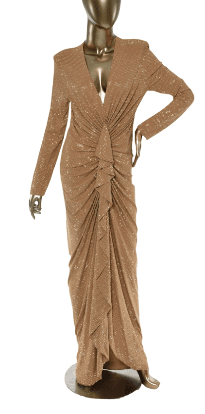 Alexandre Vauthier Gold Ruffle Crystal Stretch Jersey Gown