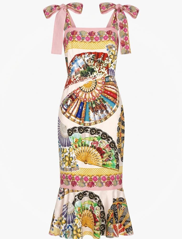 Dolce & Gabbana Fan Print Flounce Hem Dress