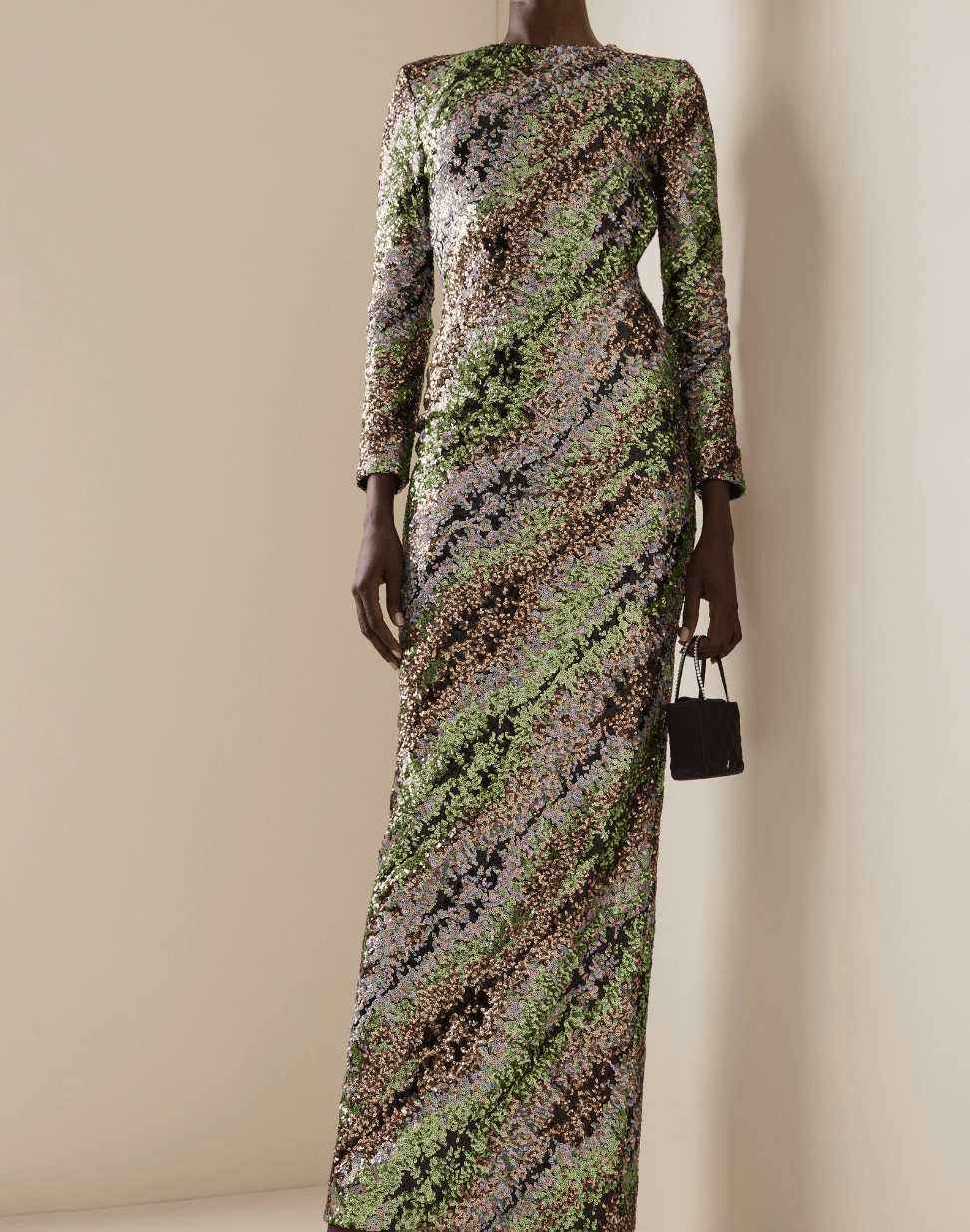 Halpern Sequin Long Sleeve Column Gown