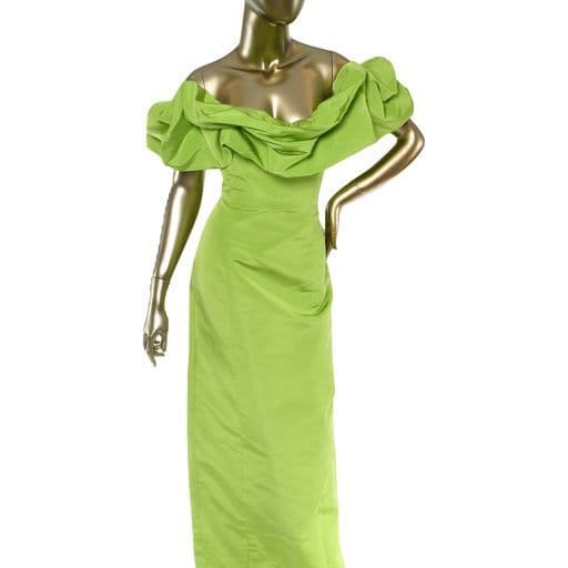 Markarian Etta Chartreuse Silk Faille Ruffle Gown