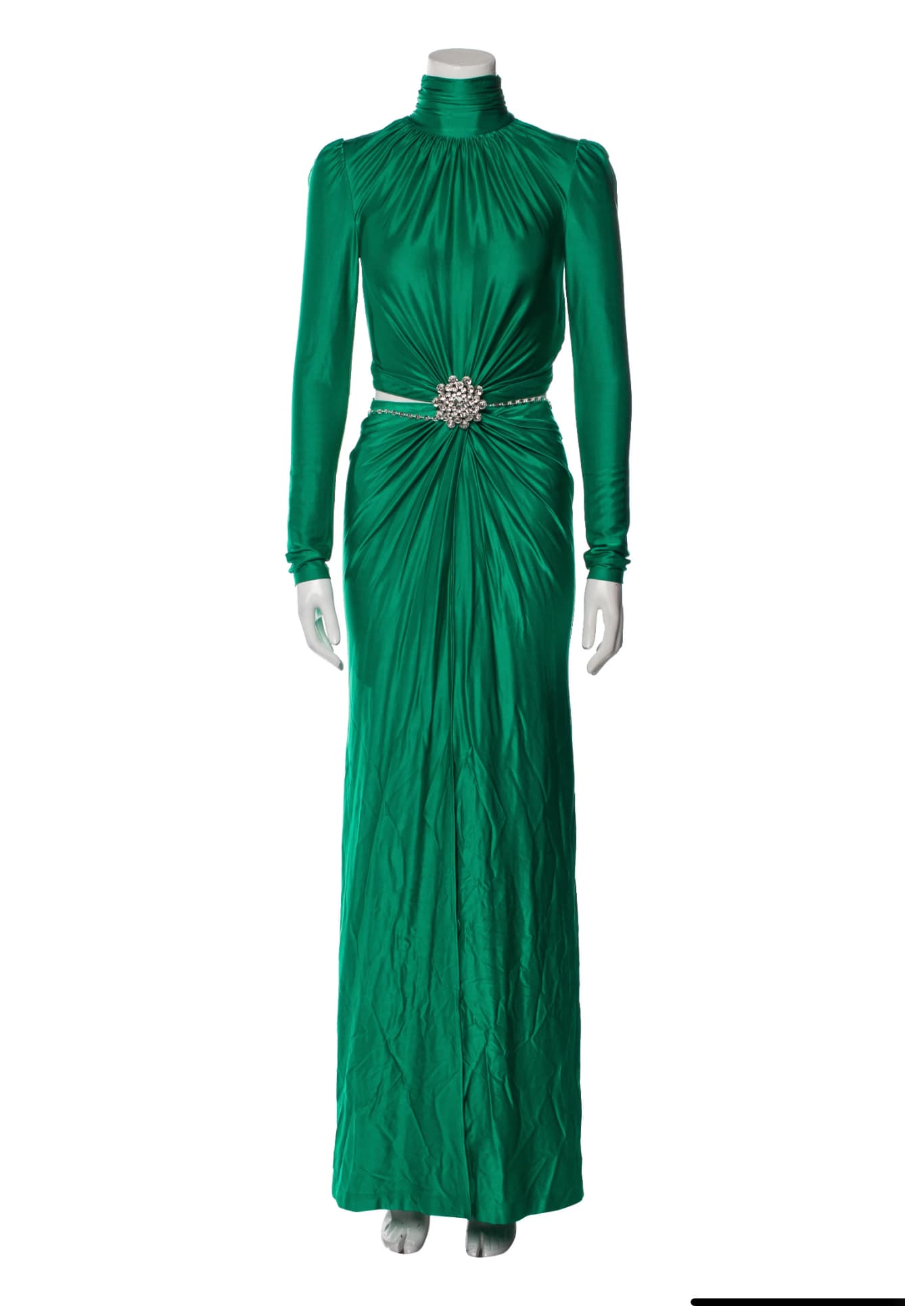 Paco Rabanne Green Mock Neck Long Dress
