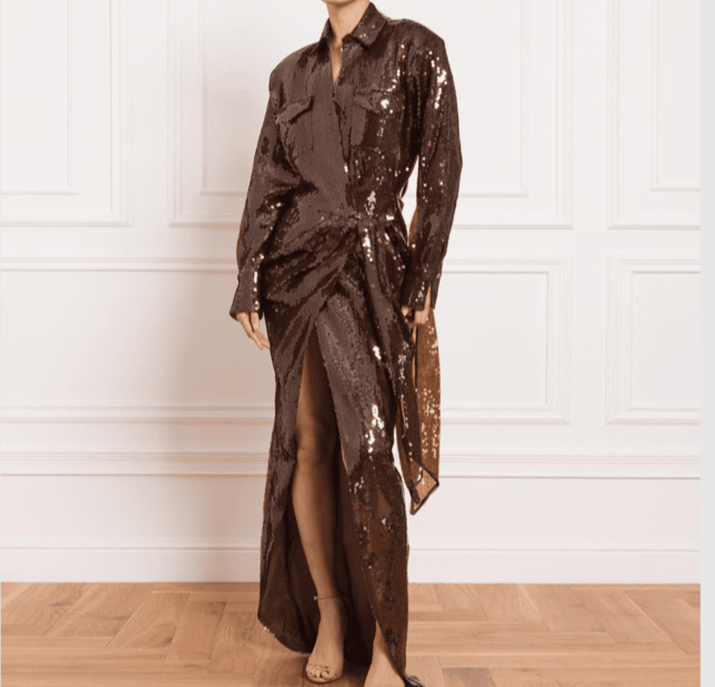 David Koma Brown Sequined Wrap Dress