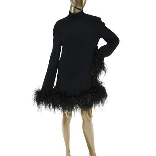 Taller Marmo Turtleneck Mini Dress With Feather Trim