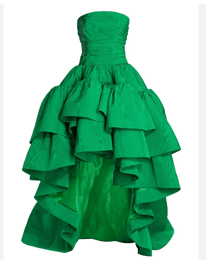 Oscar De La Renta High Low Strapless Ruffled Gown With Corset Inside