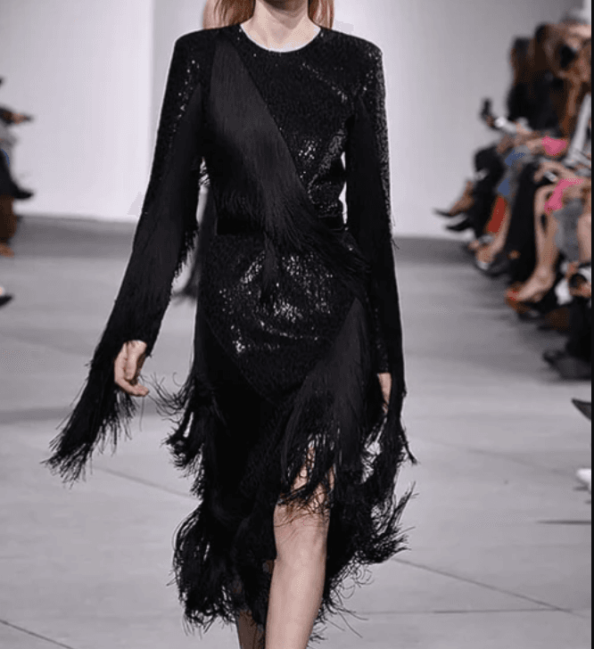 Michael Kors Black Long Sleeve Sequin & Fringe Dress