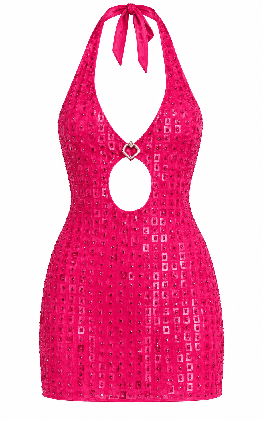 Raisa & Vanessa Pink Rhinestone And Plexi Halter Mini Dress