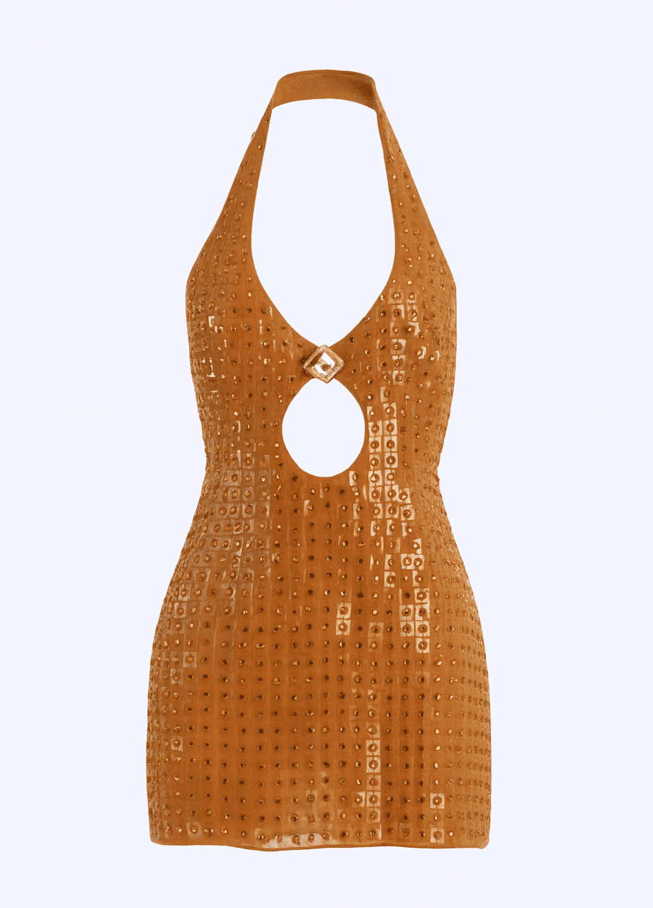 Raisa And Vanessa Rhinestone And Plexi Halter Mini
