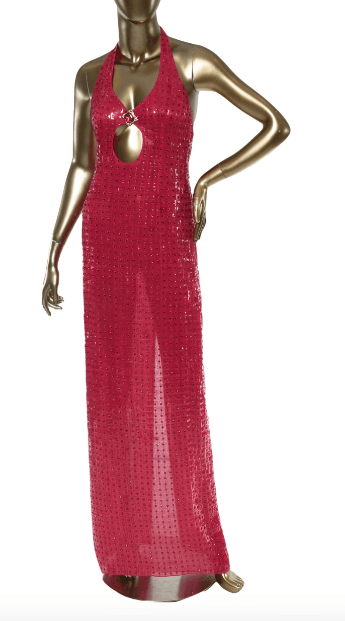 Raisa Vanessa Pink Rhinestone And Plexi Halter Gown