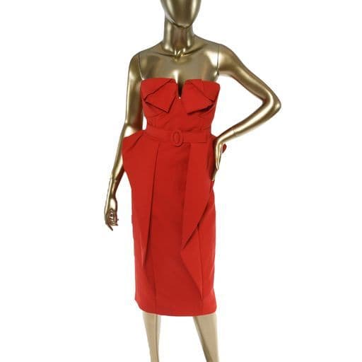 Michael Kors Red Strapless Bustier Dress With Belt