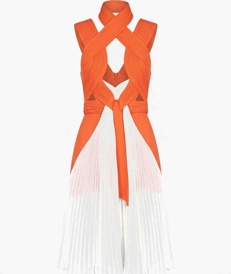 Dion Lee Orange And White Pleated Midi Dress Ss 2014