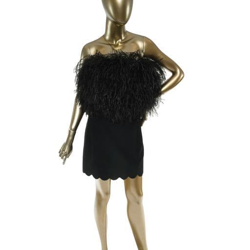 Saint Laurent Black Featherstrapless Mini Dress