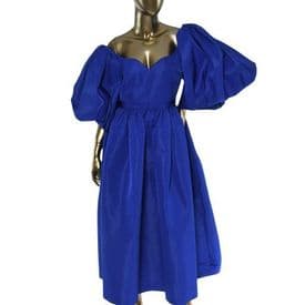 Alexander Mcqueen Blue Puff Sleeve Midi Dress — image 2