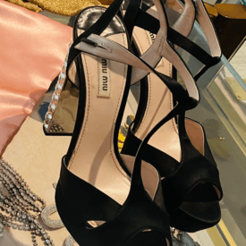 Miu Miu Crystal Embellished Platform Heels - Black — image 1