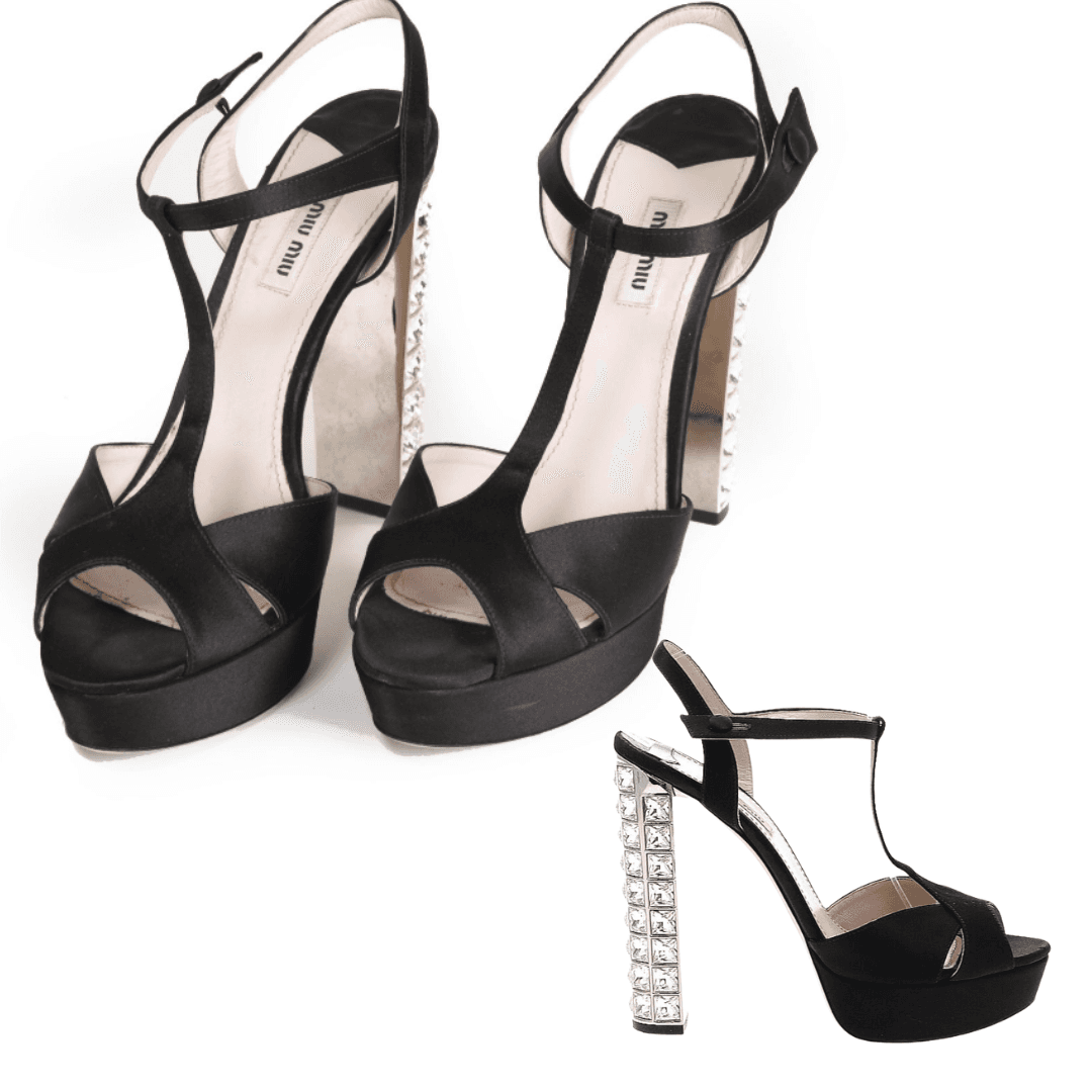 Miu Miu Crystal Embellished Platform Heels - Black