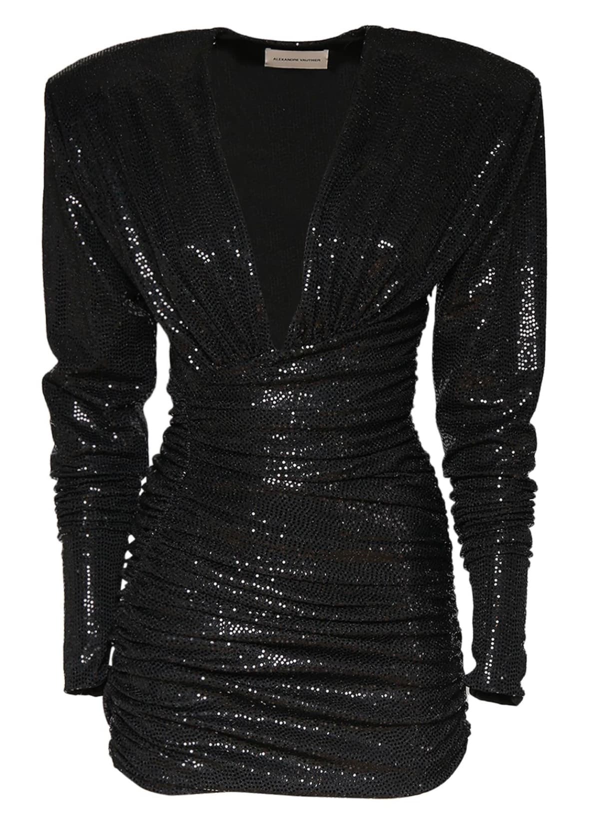 Alexandre Vauthier Black Crystal Plunge Mini Dress