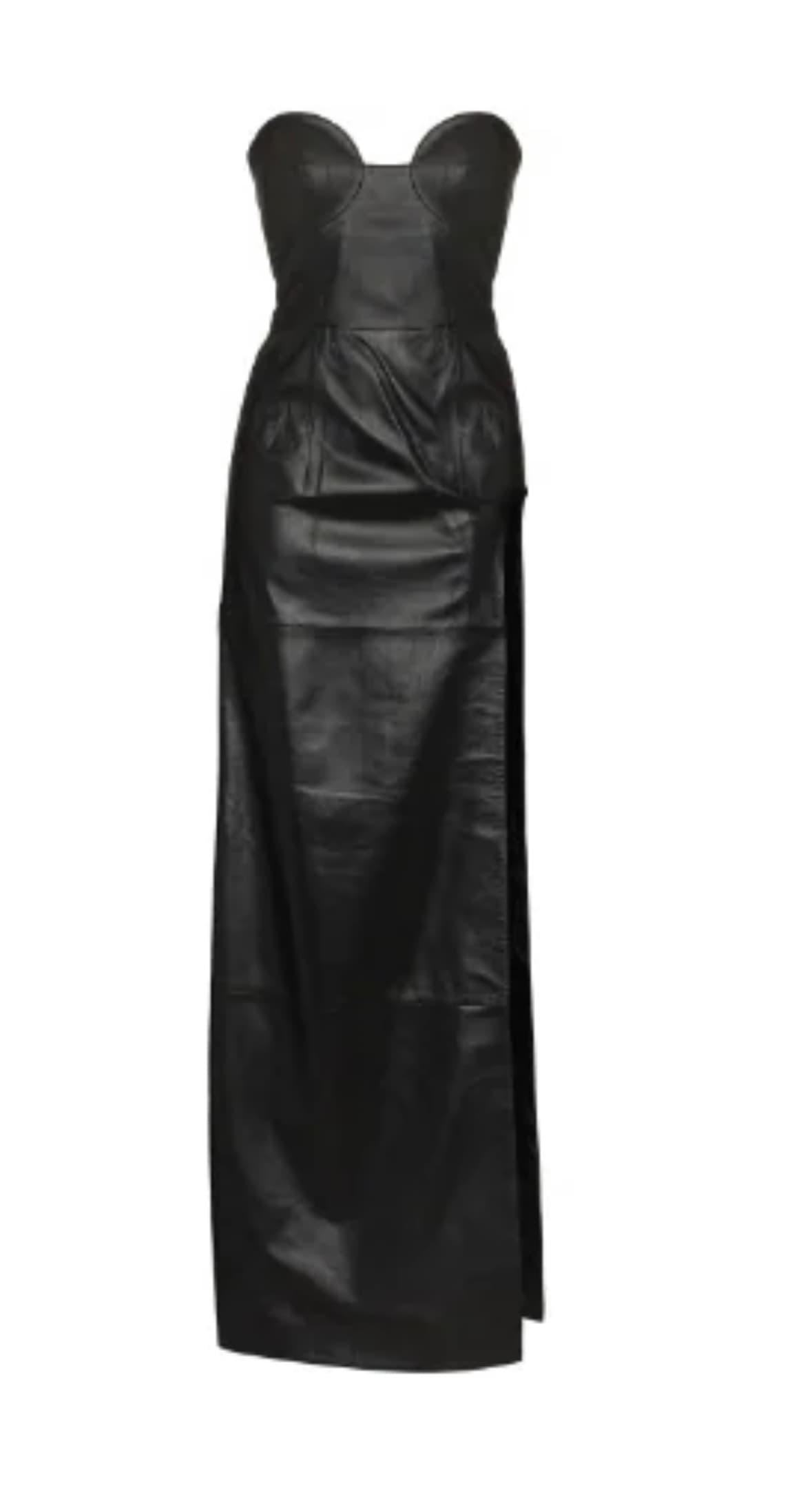 Monot Black Leather Strapless Gown With High Slit