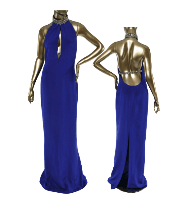 Azzaro Halterneck Embellished Gown Blue