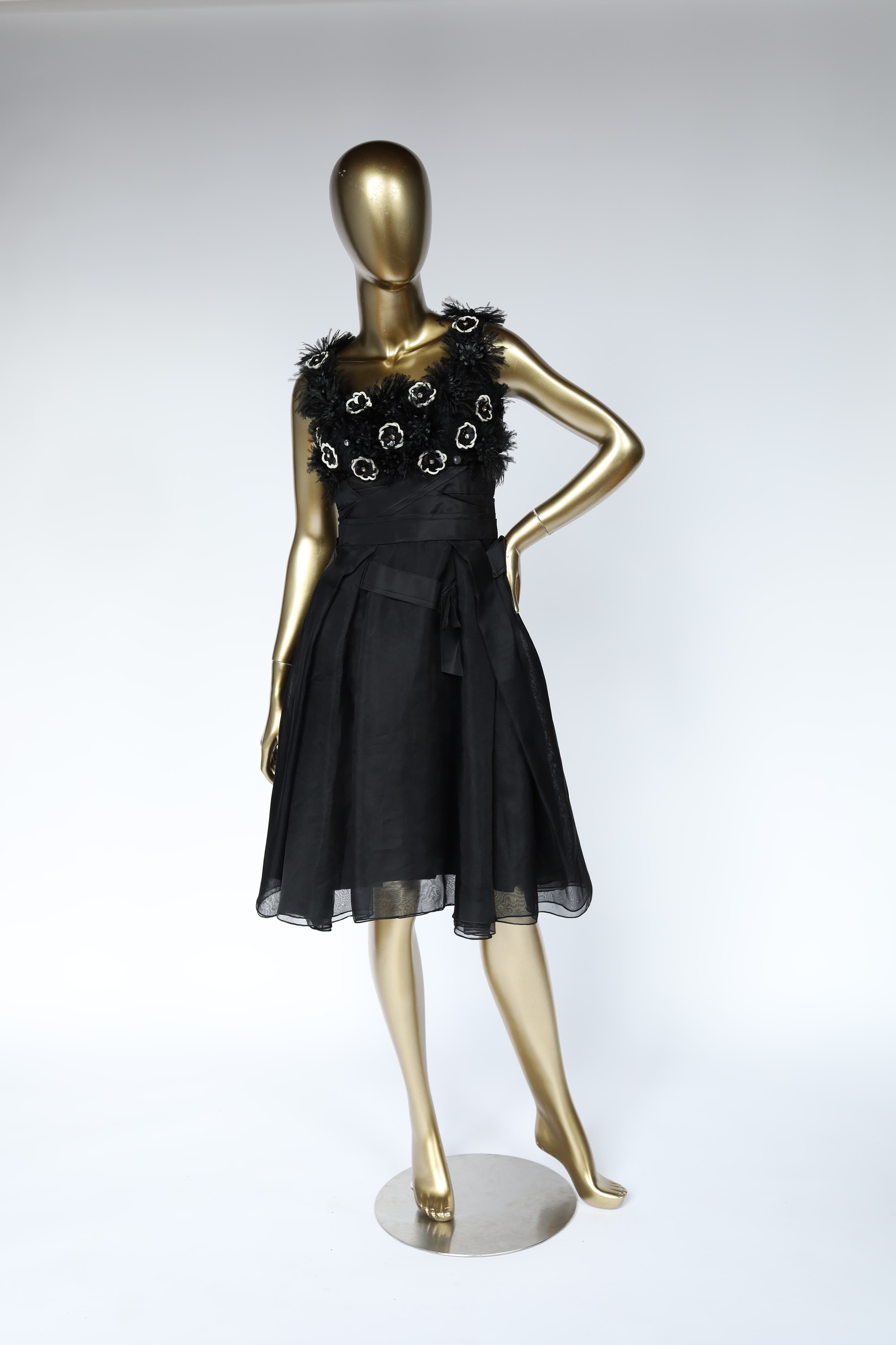 Carolina Herrera Silk Applique- Accented Dress