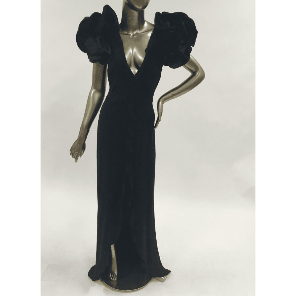 Alessandra Rich Black Gown With Ruffled Shoulders
