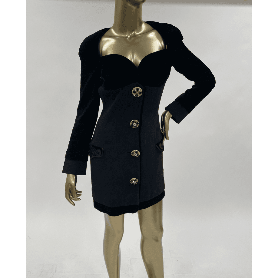 Vintage Gianni Versace Velvet Bodice Dress With Detailed Buttons