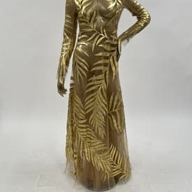 Valentino Long Sleeve Sheer Gold Leaf Print Gown — image 1
