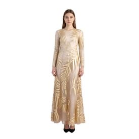 Valentino Long Sleeve Sheer Gold Leaf Print Gown — image 2