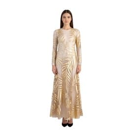 Valentino Long Sleeve Sheer Gold Leaf Print Gown — image 3