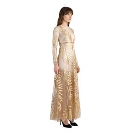 Valentino Long Sleeve Sheer Gold Leaf Print Gown — image 6