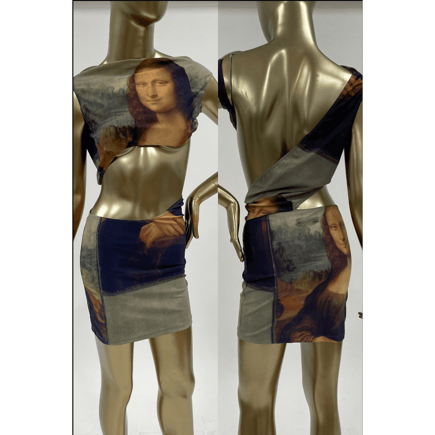 Jean Paul Gaultier Mona Lisa Printed Stretch Jersey Mini Dress