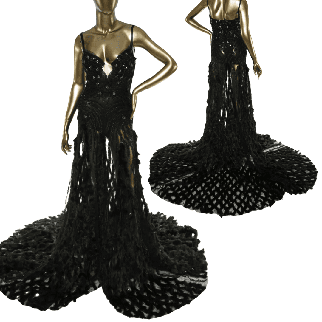 Dsquared² Beaded Sheer Rabbit Fur Gown
