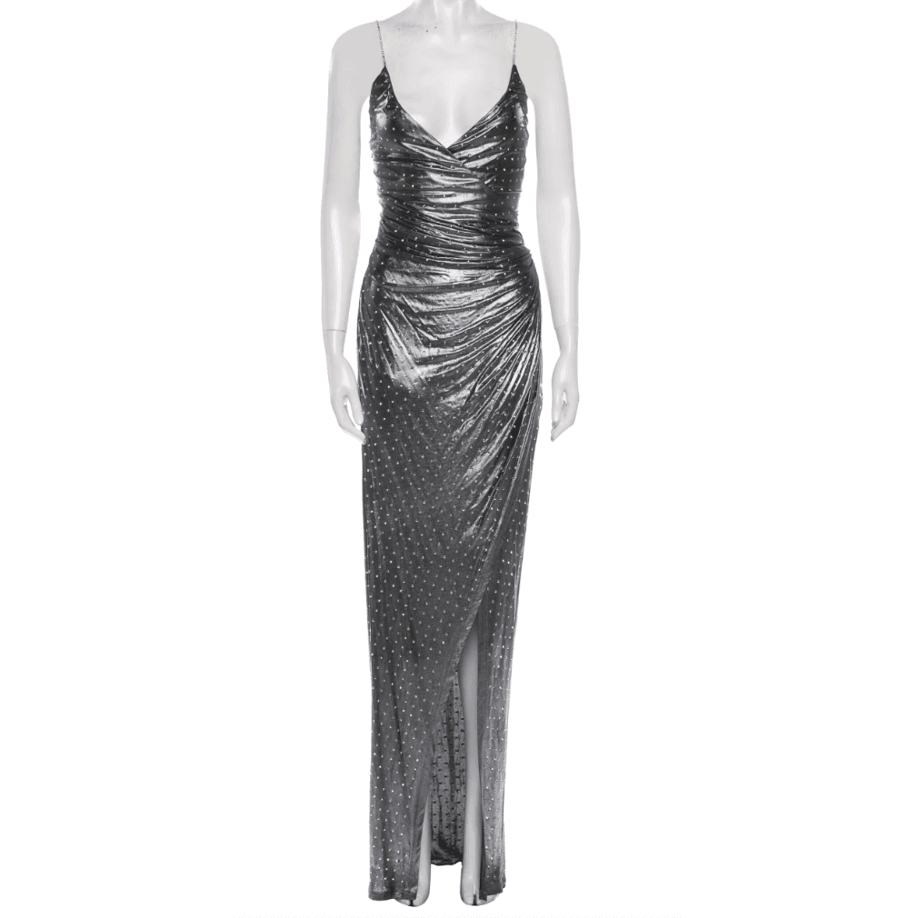 Balmain Metallic Plunge Neckline Long Dress