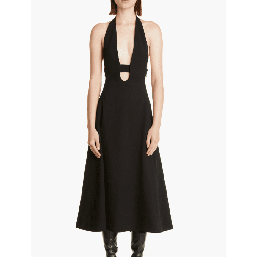 Saint Laurent Black Halter Neck Wool A-line Dress