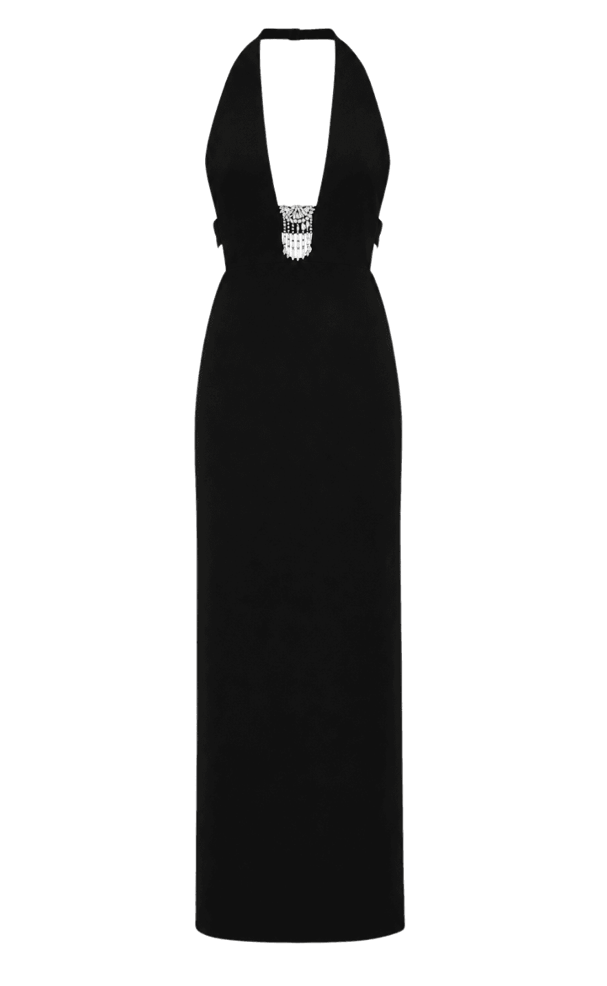 Saint Laurent Black Crystal-embellished Halterneck Dress